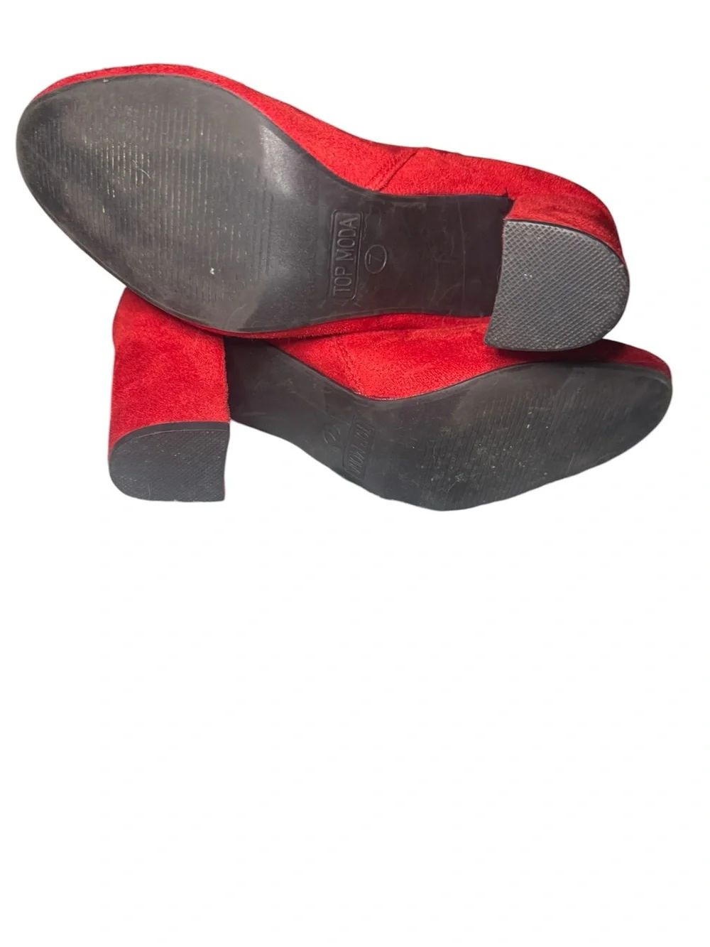 Top Moda Red Women's Faux Suede Block Heel Knee High Boot Size 7